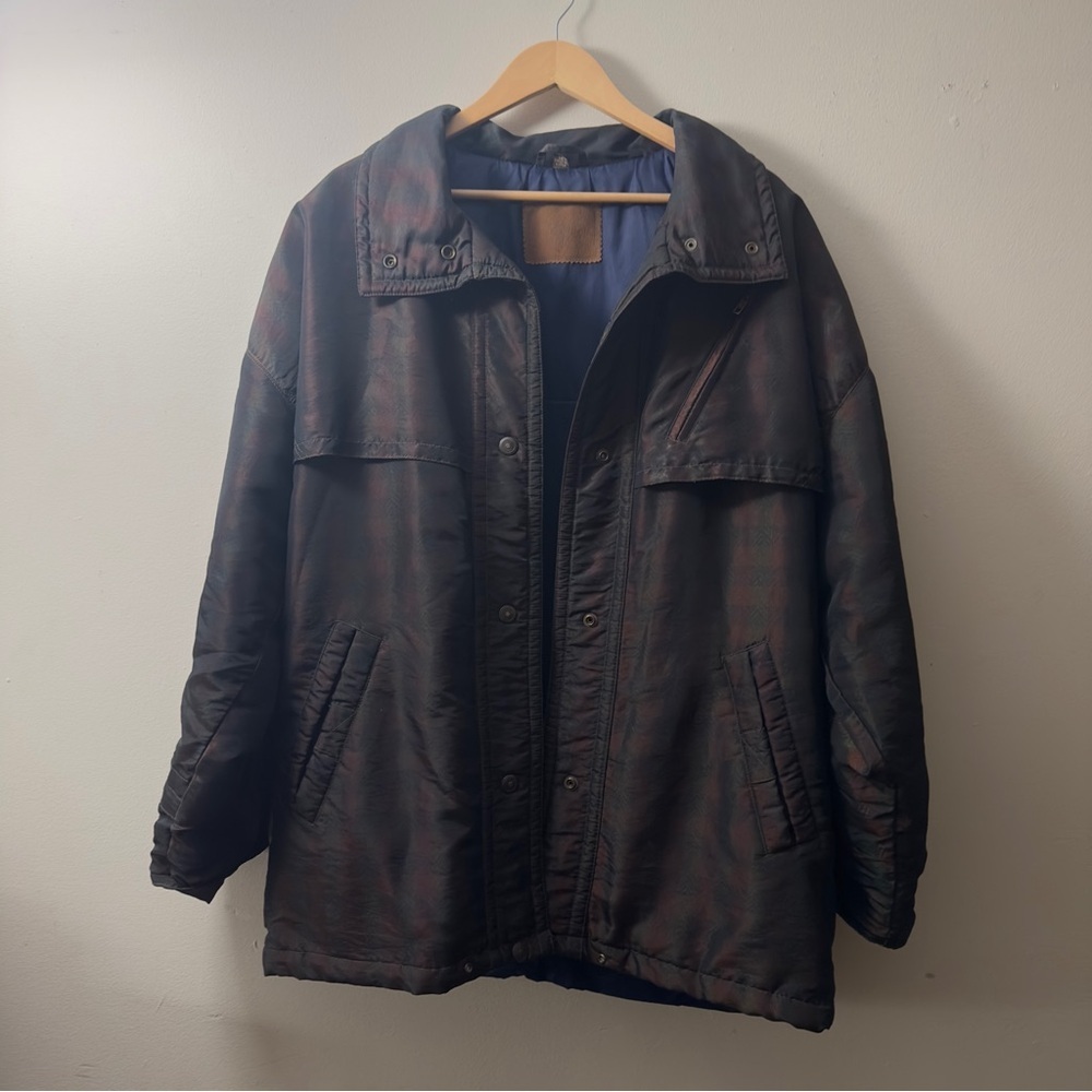 VTG 80s 90s Iridescent Puffer Jacket Oil Slick Color Block Car Coat Parka Mens M - Picture 3 of 8
